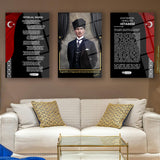 Atatürk 3’lü Türk Bayrağı Cam Tablo Seti – ATA176