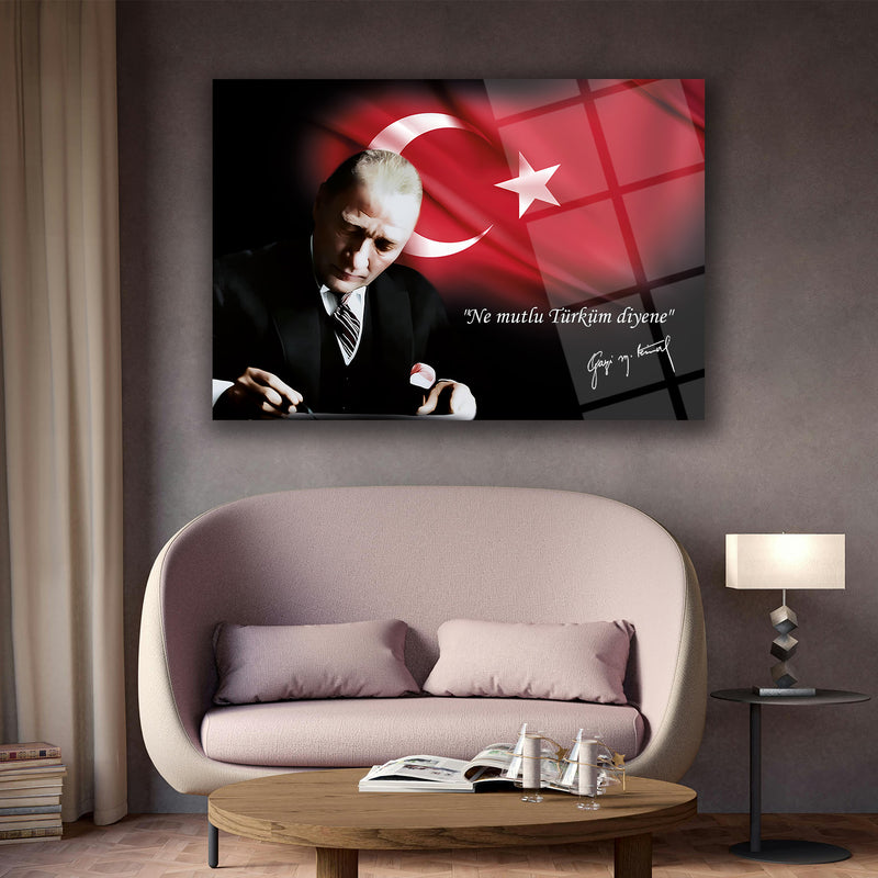 Atatürk “Ne Mutlu Türküm Diyene” Yazılı Cam Tablo – ATA118