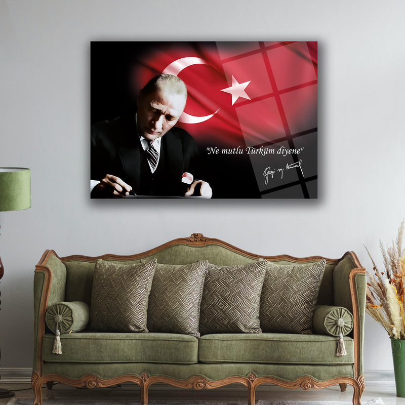 Atatürk “Ne Mutlu Türküm Diyene” Yazılı Cam Tablo – ATA118