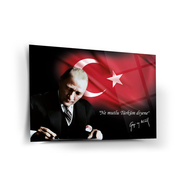 Atatürk “Ne Mutlu Türküm Diyene” Yazılı Cam Tablo – ATA118