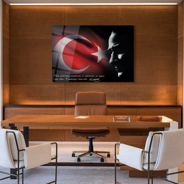 Türk Bayrağı ve Atatürk Portre Cam Tablo - ATA109