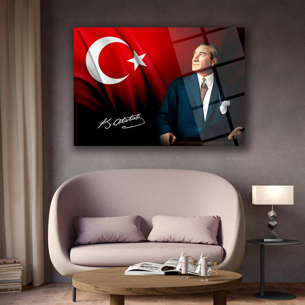 Atatürk İmzalı Türk Bayrağı Temalı Cam Tablo – ATA223