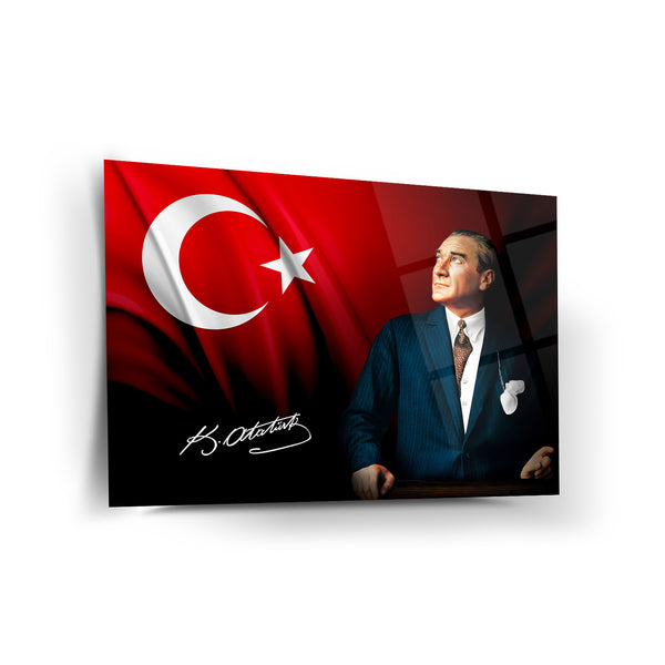 Atatürk İmzalı Türk Bayrağı Temalı Cam Tablo – ATA223