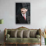 Mustafa Kemal Atatürk Kalpaklı Renkli Portre Cam Tablo – ATA298