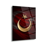 Türk Bayrağı Altın Hilal Yıldız Cam Tablo – ATA276
