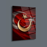 Türk Bayrağı Altın Hilal Yıldız Cam Tablo – ATA278