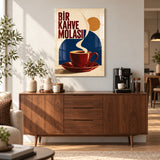Bir Kahve Molası cam tablo MOD144, modern bir mutfakta kahve dolabı üzerindeki duvarda.