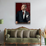 Atatürk Portre Cam Tablo – Kırmızı Arka Plan – ATA257