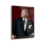 Atatürk Portre Cam Tablo – Kırmızı Arka Plan – ATA257