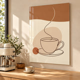 Minimal Kahve cam tablo MOD167, espresso makinesi bulunan ahşap kahve köşesinde.