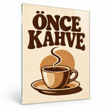 Önce Kahve cam tablo MOD164, beyaz fonda çerçevesiz cam panel görünümü.