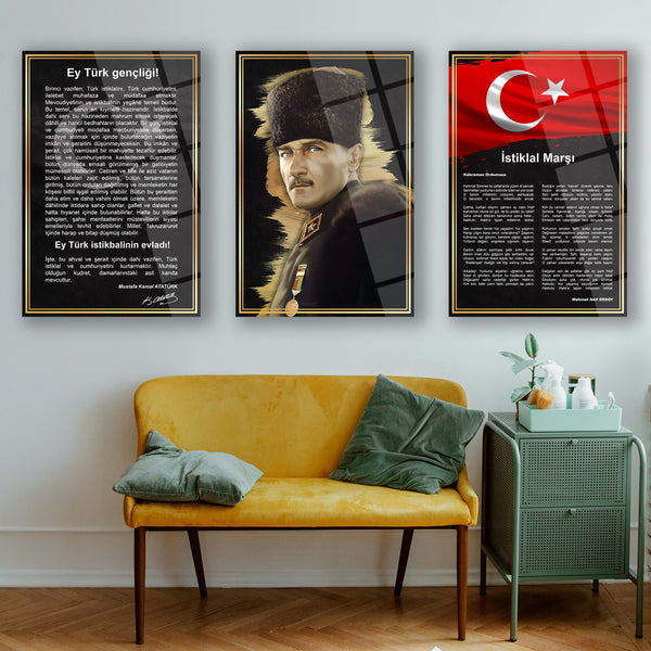 Atatürk Gençliğe Hitabe ve İstiklal Marşı Cam Tablo Seti – ATA231
