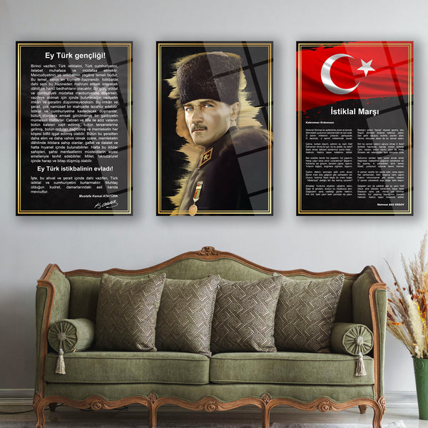 Atatürk Gençliğe Hitabe ve İstiklal Marşı Cam Tablo Seti – ATA231